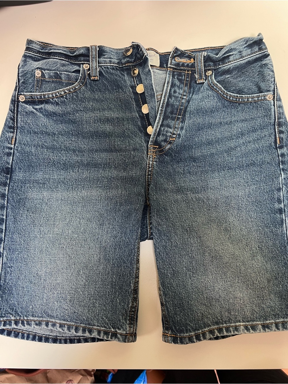90s Baggy Bermuda Jean Shorts Jorts Mid Wash Denim Women Size 2 100% Cotton